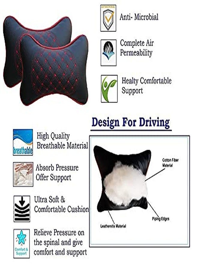 TJOM Car Headrest Pillow for Neck Pain Relief with Adjustable Strap, Foam & Breathable Removable Cover, Ergonomic Design - Softness Travel Car Neck Pillow - Red/Black Colour Pack of 2 - Image 5